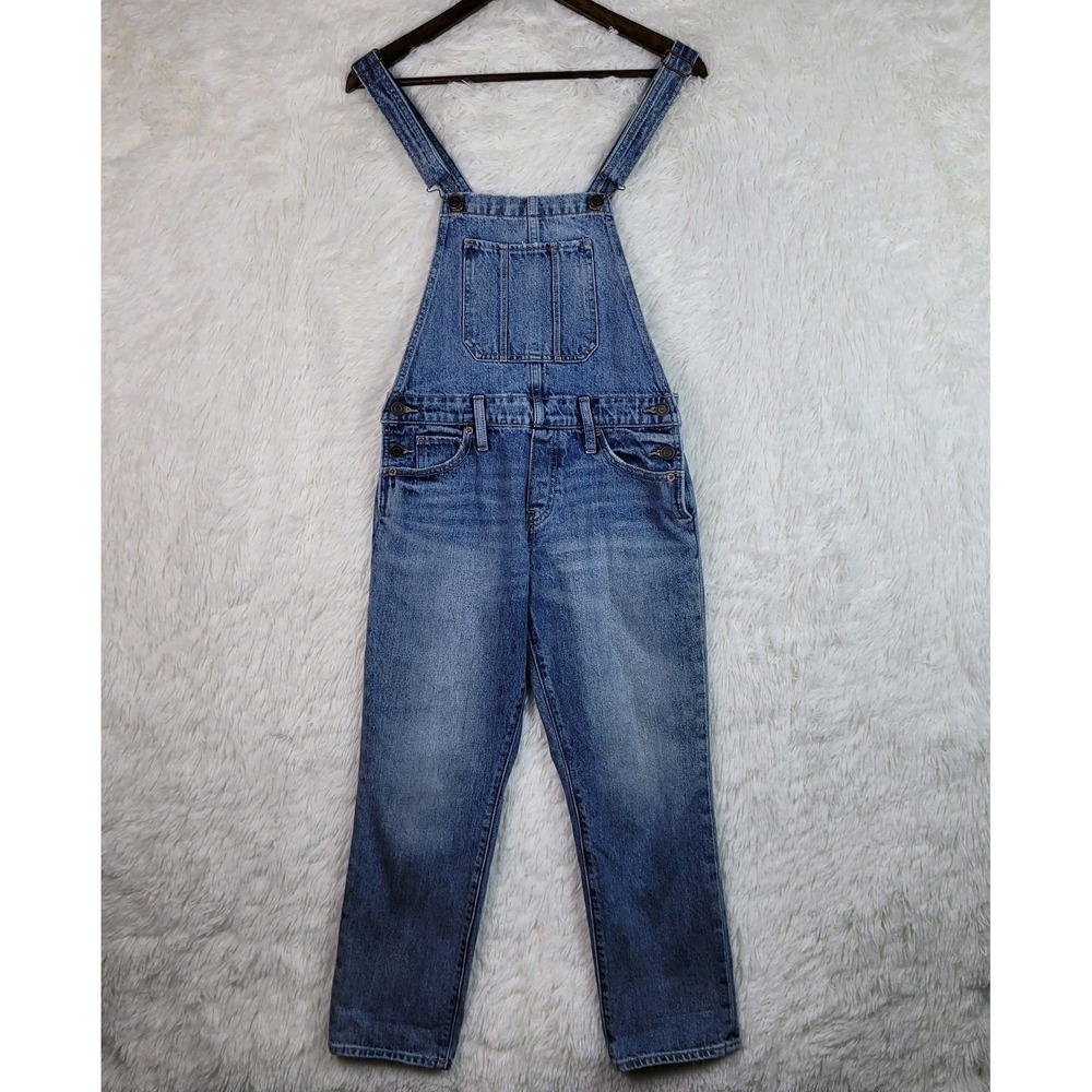Lucky Brand Womens XS Distressed Boyfriend Denim Bib Overalls Crop Classic Retro